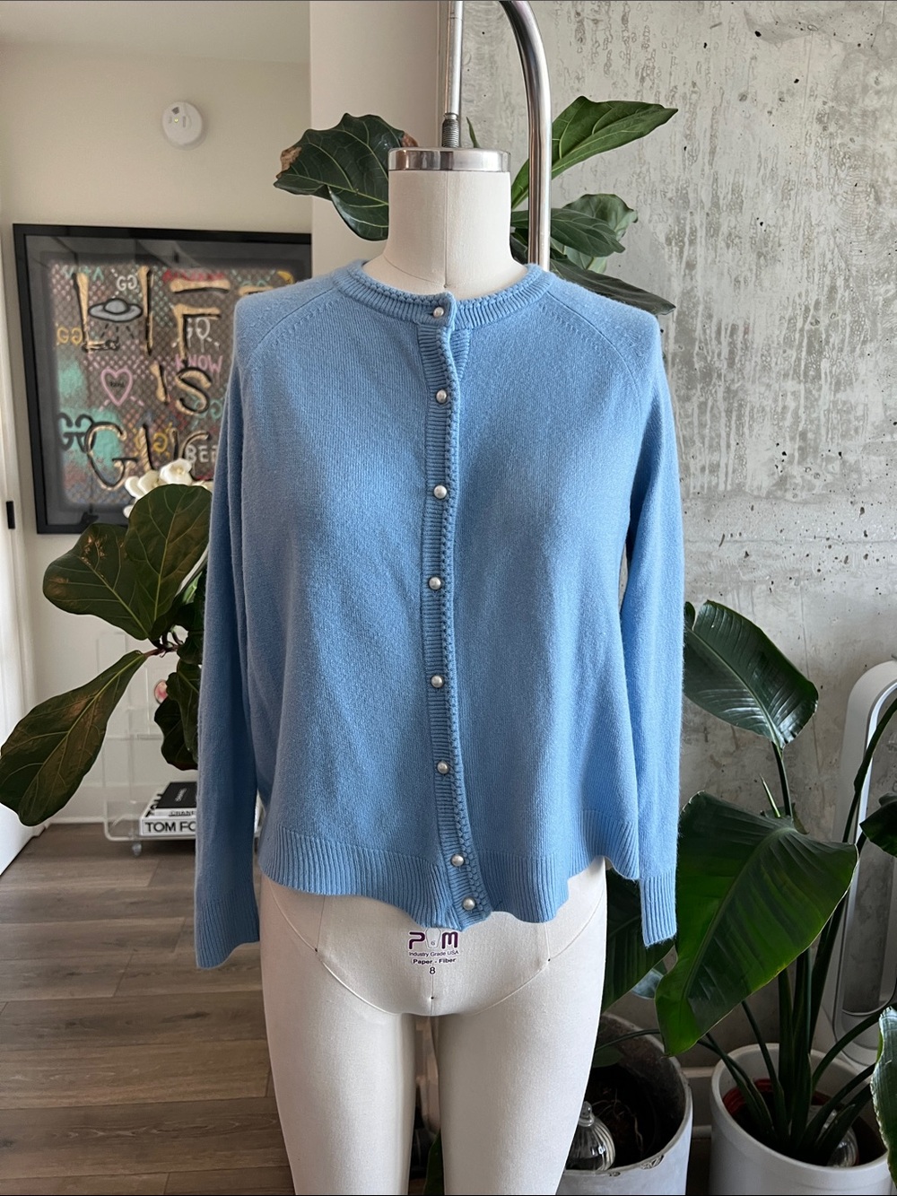 Kendra Scott Light Blue Pearl-Button Cardigan
